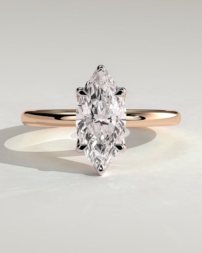 Eve - Marquise Claw Solitaire with Petal Gallery Engagement Ring - Rose Two-Tone