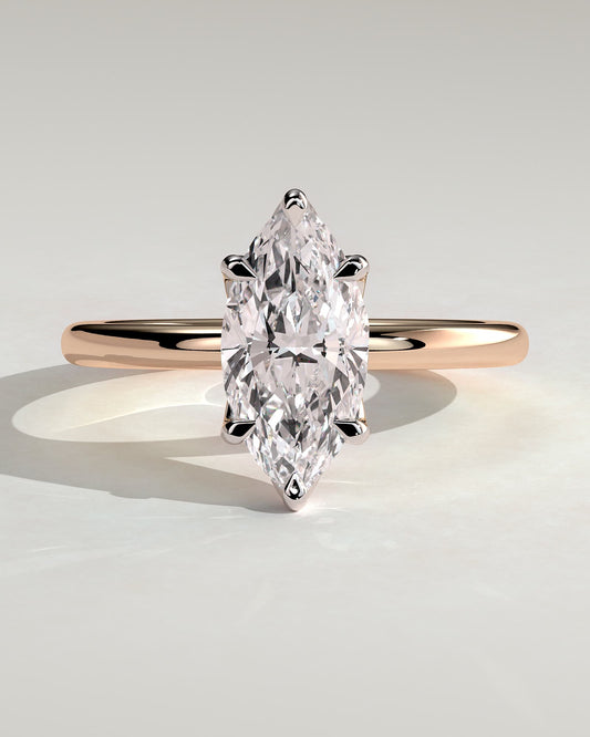 Eve - Marquise Claw Solitaire with Petal Gallery Engagement Ring - Rose Two-Tone