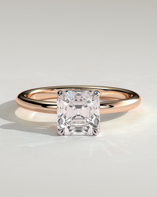 Emmy - Asscher Claw Solitaire Engagement Ring - Rose Two-Tone