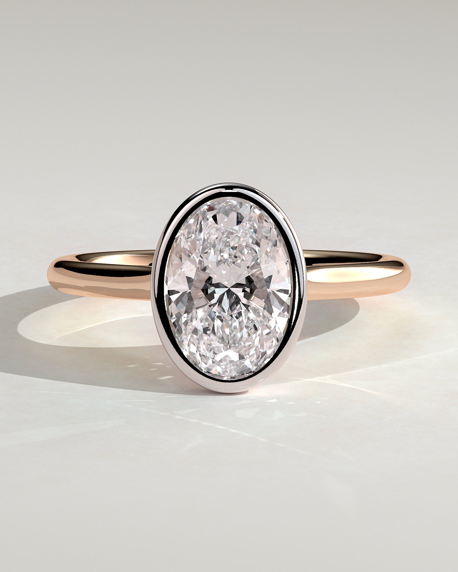 Daphne - Oval Bezel Solitaire with Cathedral High Setting Engagement Ring - Rose Two-Tone - Rose Two-Tone 2ct