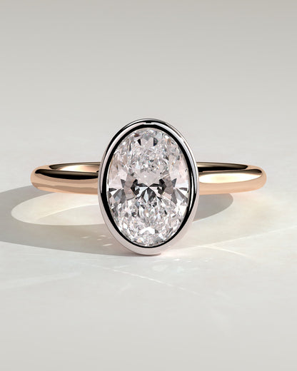 Daphne - Oval Bezel Solitaire with Cathedral High Setting Engagement Ring - Rose Two-Tone