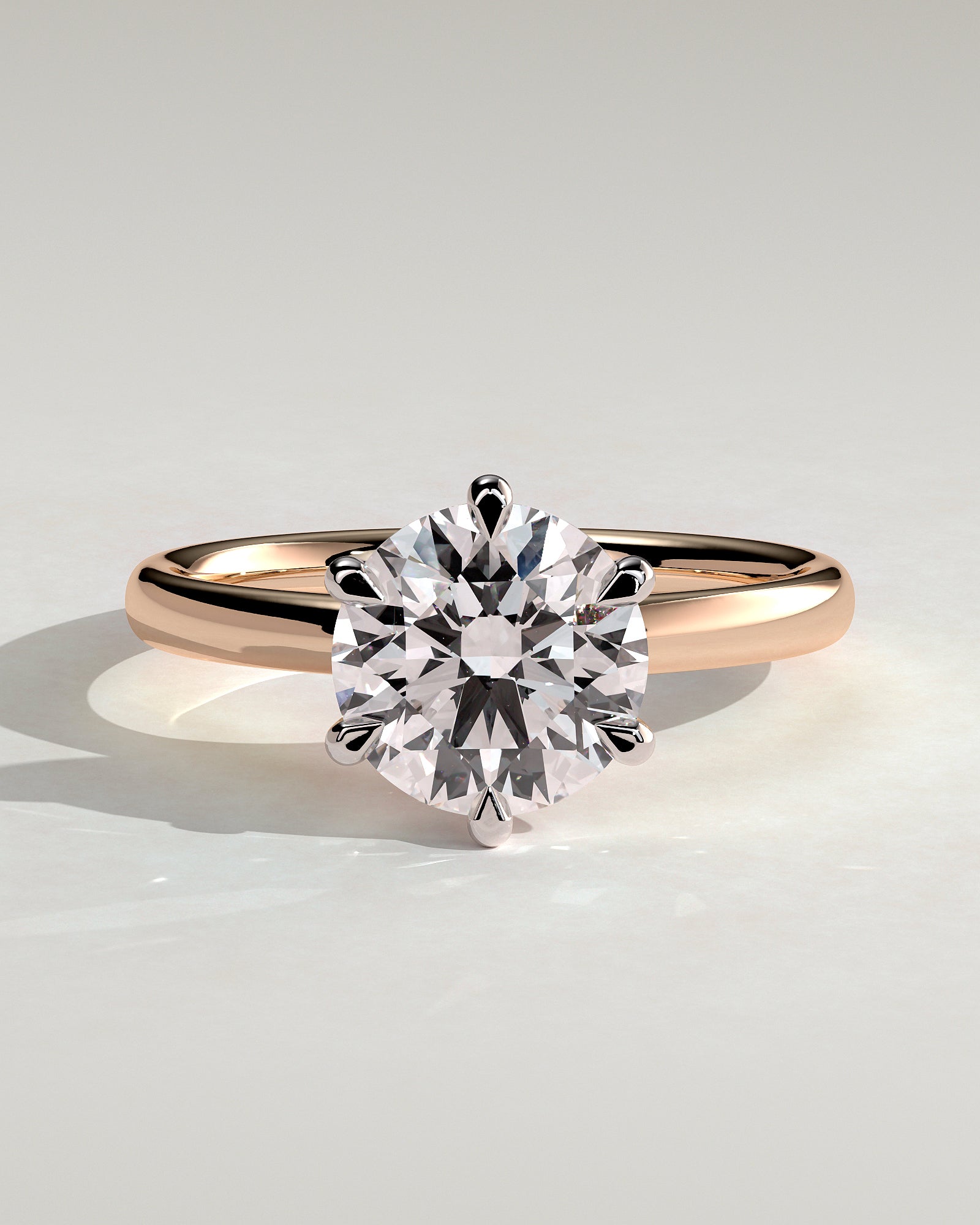 Daniela - Round Claw Solitaire with Solid Cathedral High Setting Engagement Ring - Rose Two-Tone - Rose Two-Tone 2ct