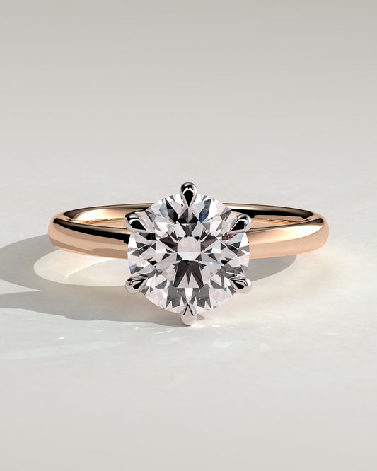 Daniela - Round Claw Solitaire with Solid Cathedral High Setting Engagement Ring - Rose Two-Tone