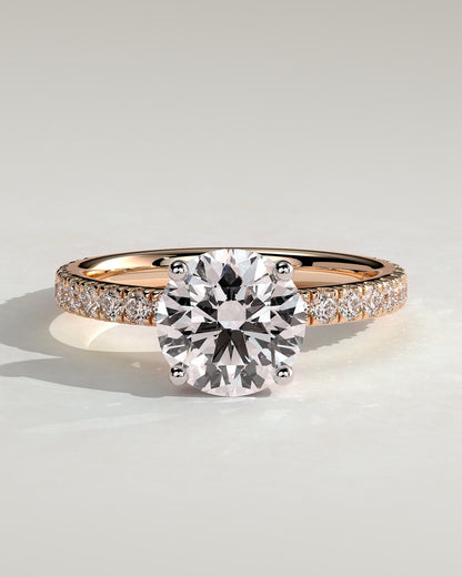 Charlie - Round Claw Solitaire with Hidden Halo and Pave Band Engagement Ring - Rose Two-Tone
