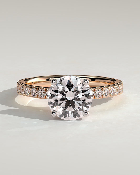 Charlie - Round Claw Solitaire with Hidden Halo and Pave Band Engagement Ring - Rose Two-Tone