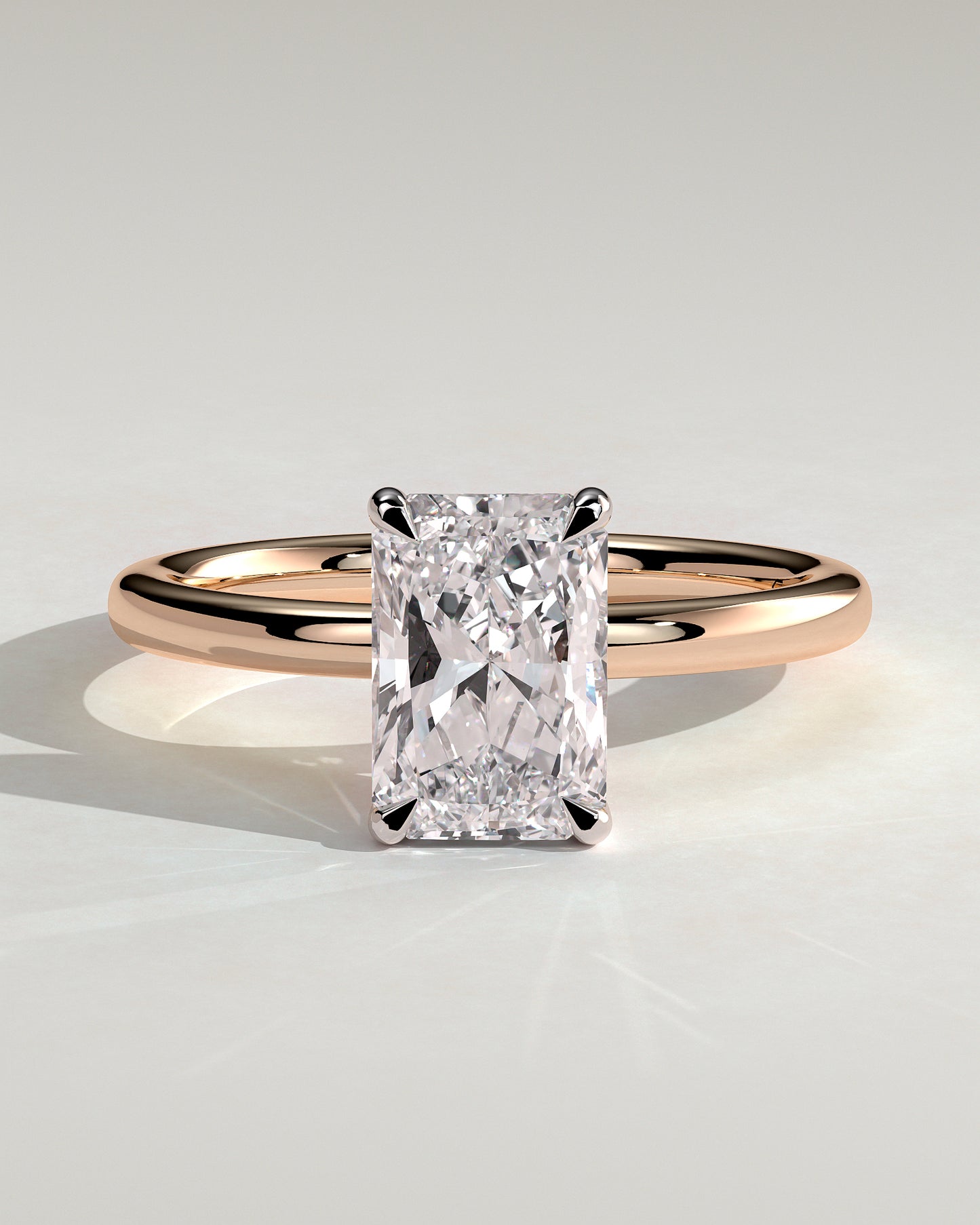 Carly - Radiant Claw Solitaire with Hidden Halo Engagement Ring - Rose Two-Tone - Rose Two-Tone 2ct