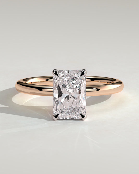 Carly - Radiant Claw Solitaire with Hidden Halo Engagement Ring - Rose Two-Tone