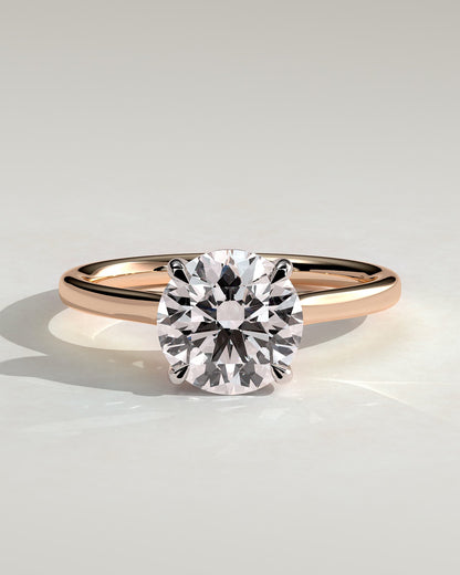 Bonnie - Round Claw Solitaire with Hidden Halo and Cathedral High Setting Engagement Ring - Rose Two-Tone