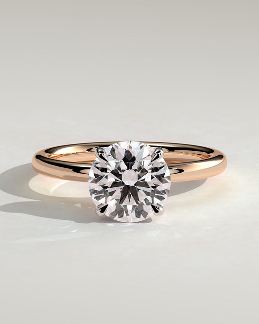 Bindi - Round Claw Solitaire with Hidden Halo Engagement Ring - Rose Two-Tone