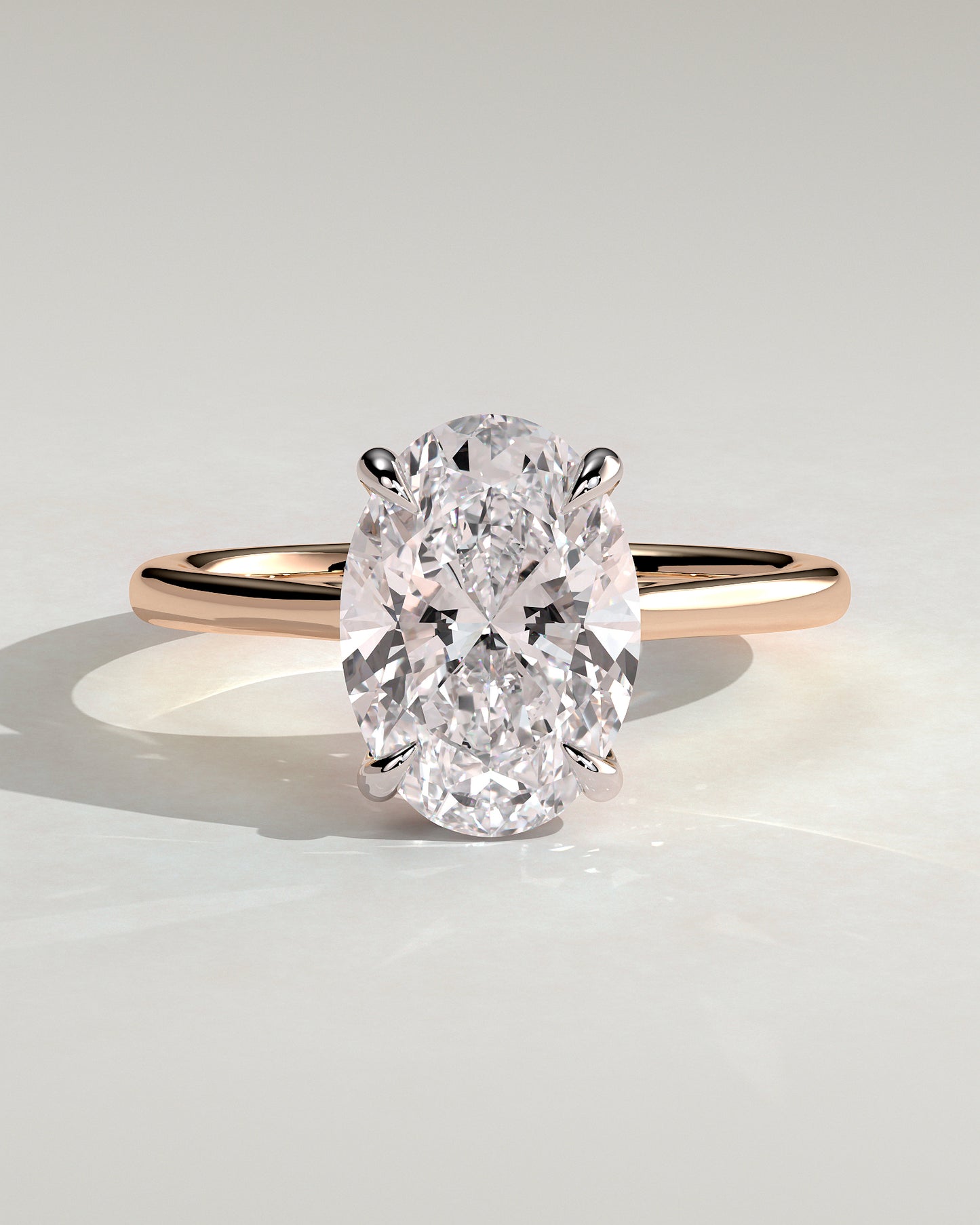Bethany - Oval Claw Solitaire with Hidden Halo, Tapered Band and Cathedral High Setting Engagement Ring - Rose Two-Tone - Rose Two-Tone 2ct