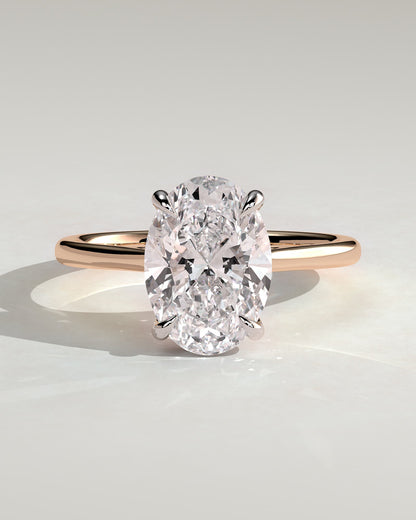 Bethany - Oval Claw Solitaire with Hidden Halo, Tapered Band and Cathedral High Setting Engagement Ring - Rose Two-Tone