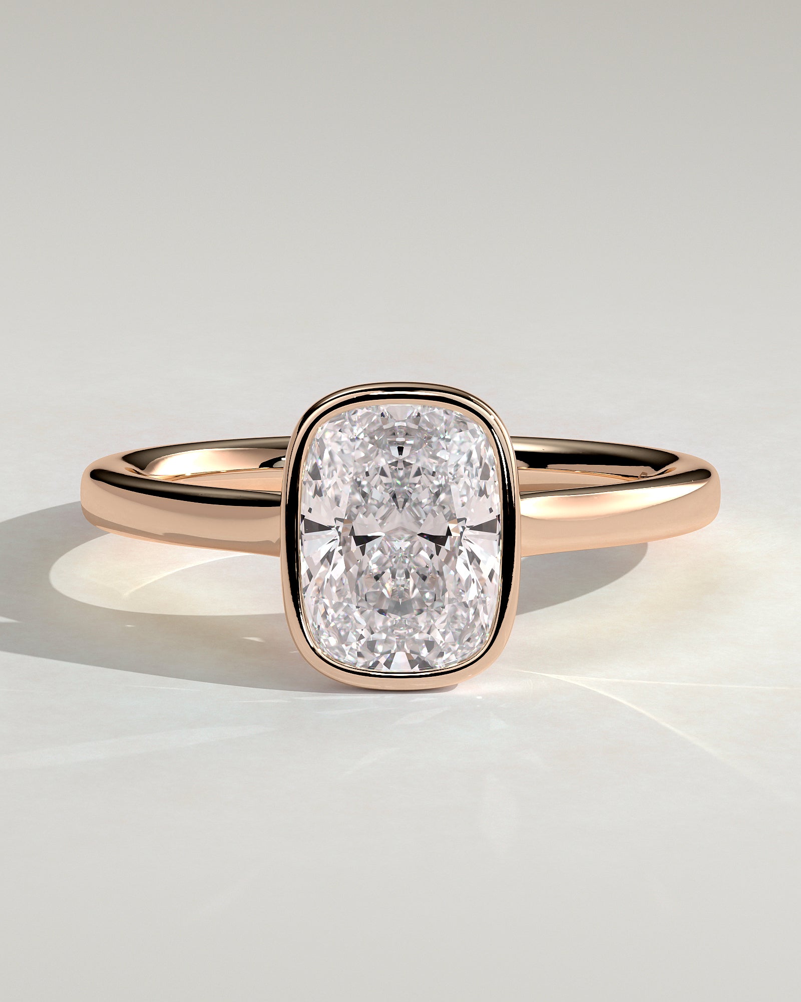 Billie - Elongated Cushion Bezel Solitaire with Cathedral High Setting Engagement Ring - Rose Gold - Rose Gold 2ct