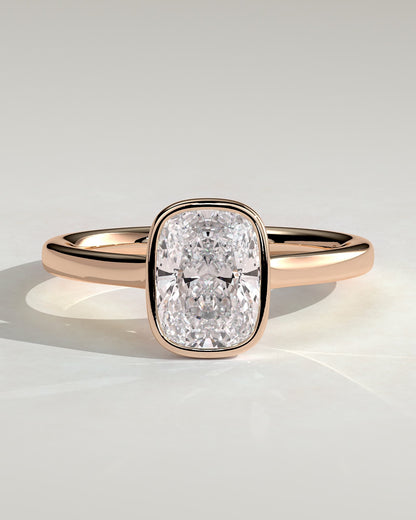 Billie - Elongated Cushion Bezel Solitaire with Cathedral High Setting Engagement Ring - Rose Gold