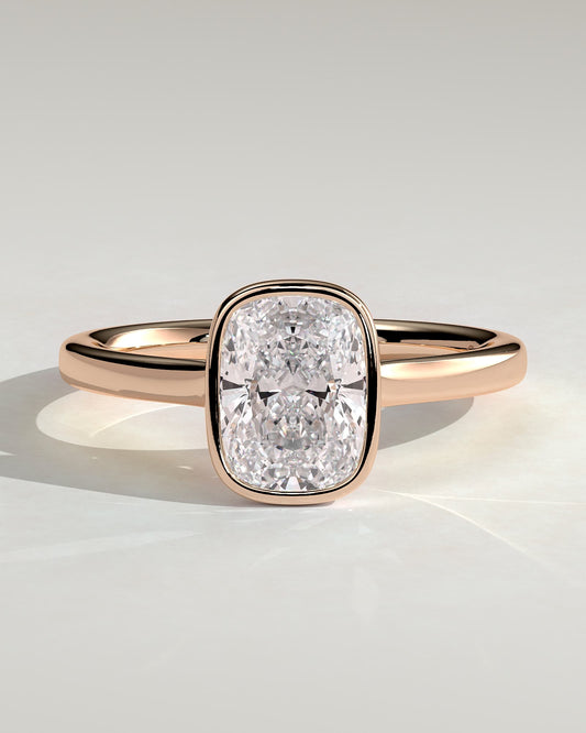 Billie - Elongated Cushion Bezel Solitaire with Cathedral High Setting Engagement Ring - Rose Gold