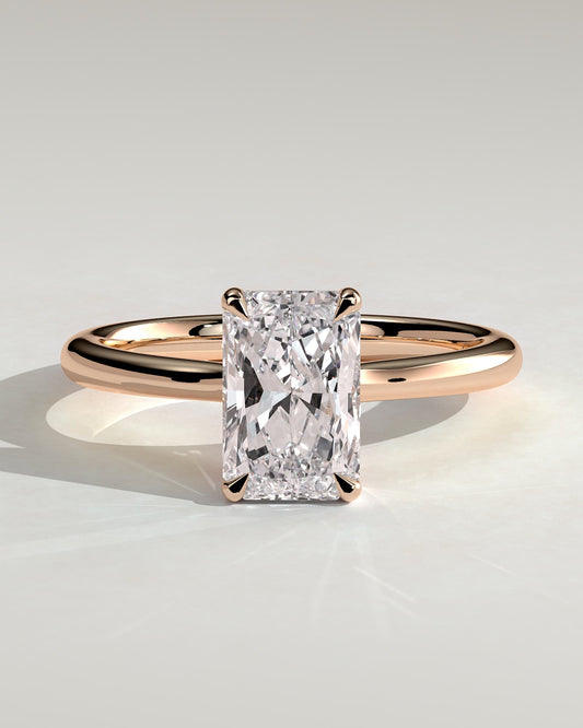 Ari - Radiant Claw Solitaire with Hidden Halo, Tapered Band and Cathedral High Setting Engagement Ring - Rose Gold - rose gold - Lara Jewels