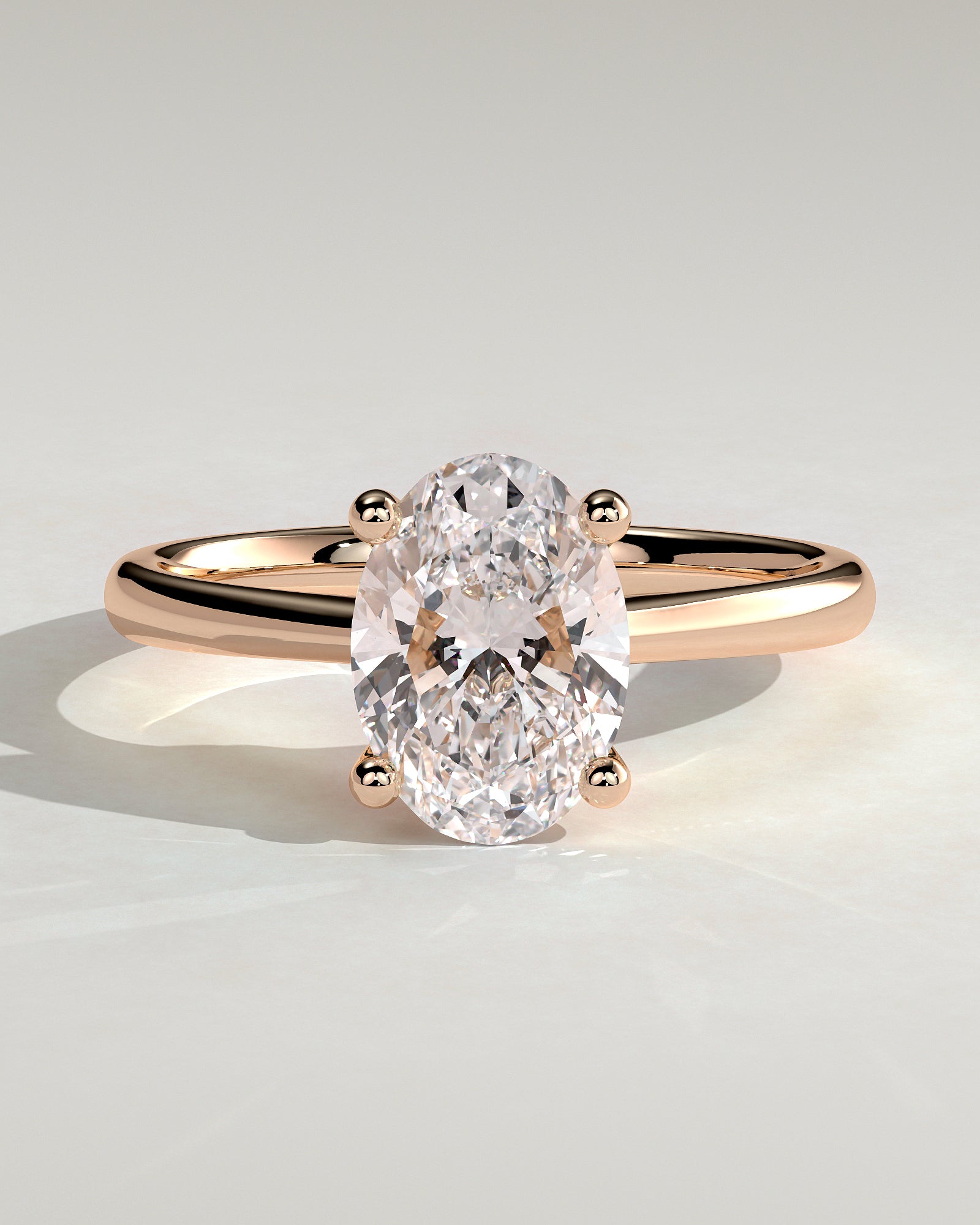 Emily - Oval Claw Solitaire with Pinched Tapered Band and Cathedral Low Setting Engagement Ring - Rose Gold - Rose Gold 2ct