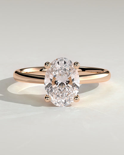 Emily - Oval Claw Solitaire with Pinched Tapered Band and Cathedral Low Setting Engagement Ring - Rose Gold