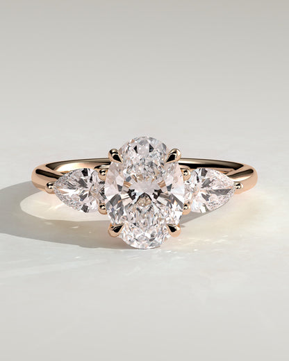 Amara - Oval Claw Trilogy with Pear Side Stones and Open Trellis Gallery Engagement Ring - Rose Gold - rose gold - Lara Jewels