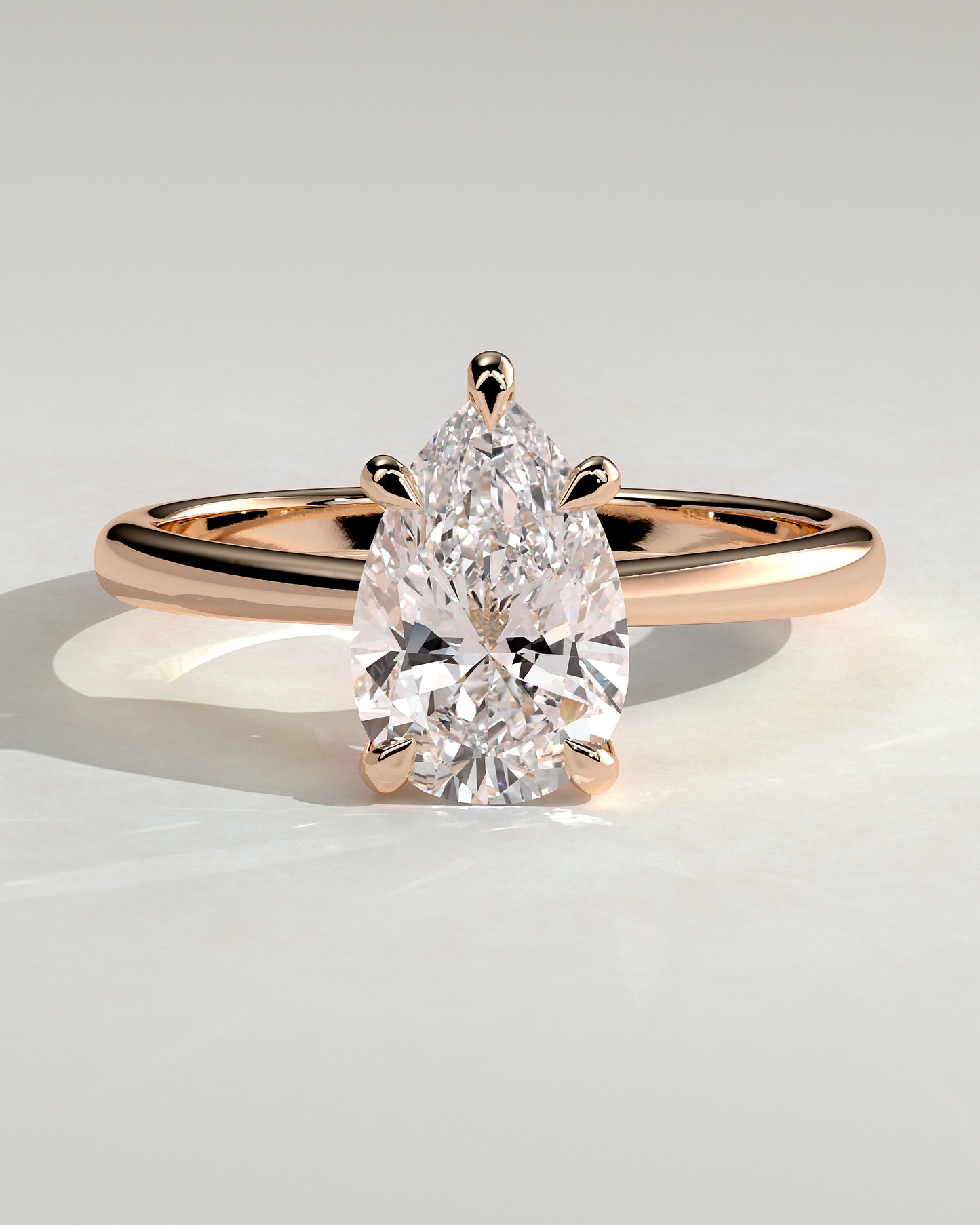 Aspen - Pear Claw Solitaire with Pinched Tapered Band and Cathedral Low Setting Engagement Ring - Rose Gold - Rose Gold 2ct