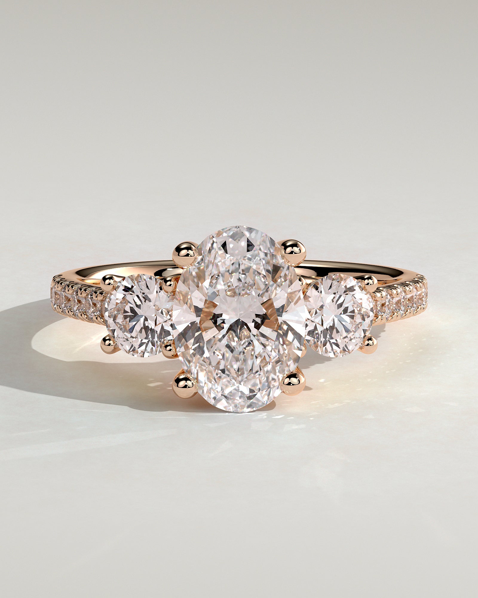 Aviana - Oval Claw Trilogy with Round Side Stones, Pave Band and Trellis Gallery  Engagement Ring - Rose Gold - Rose Gold 2ct