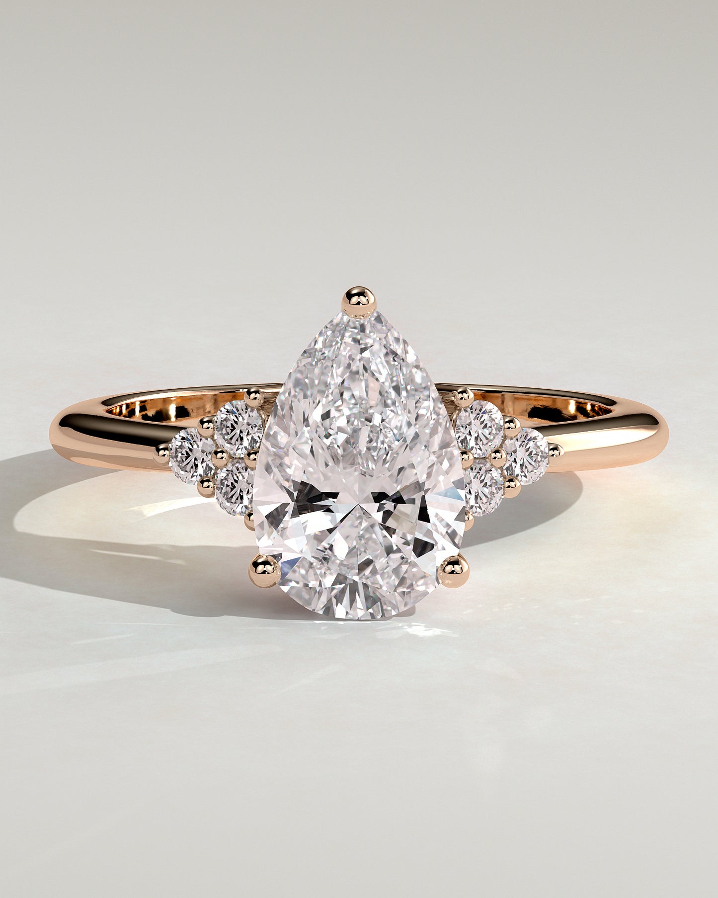 Brooke - Pear Claw Solitaire with Round Shoulder Stones Engagement Ring - Rose Gold - Rose Gold 2ct