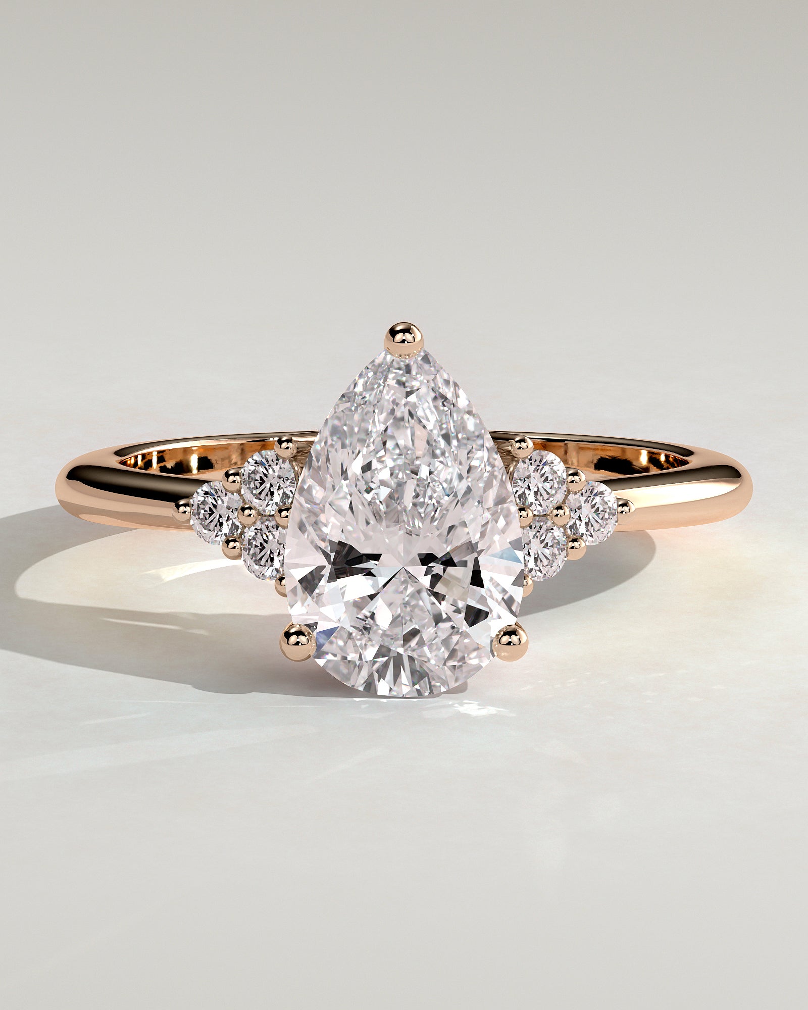 Brooke - Pear Claw Solitaire with Round Shoulder Stones Engagement Ring - Rose Gold - Rose Gold 2ct