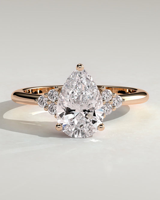 Brooke - Pear Claw Solitaire with Round Shoulder Stones Engagement Ring - Rose Gold