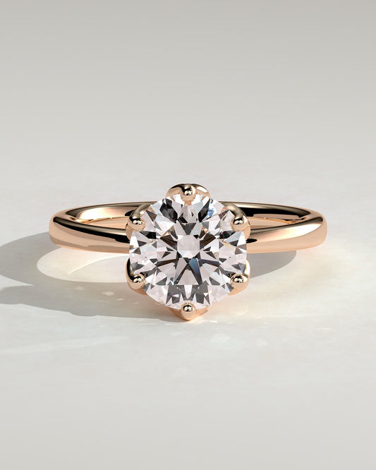 Tessa - Round Claw Solitaire with Petal Gallery and Tapered Band Engagement Ring - Rose Gold