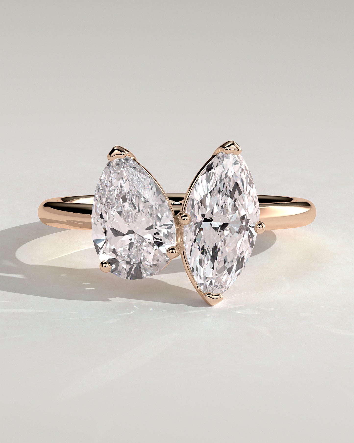Dolly - Pear and Marquise Claw Toi et Moi Engagement Ring - Rose Gold - Rose Gold 2ct