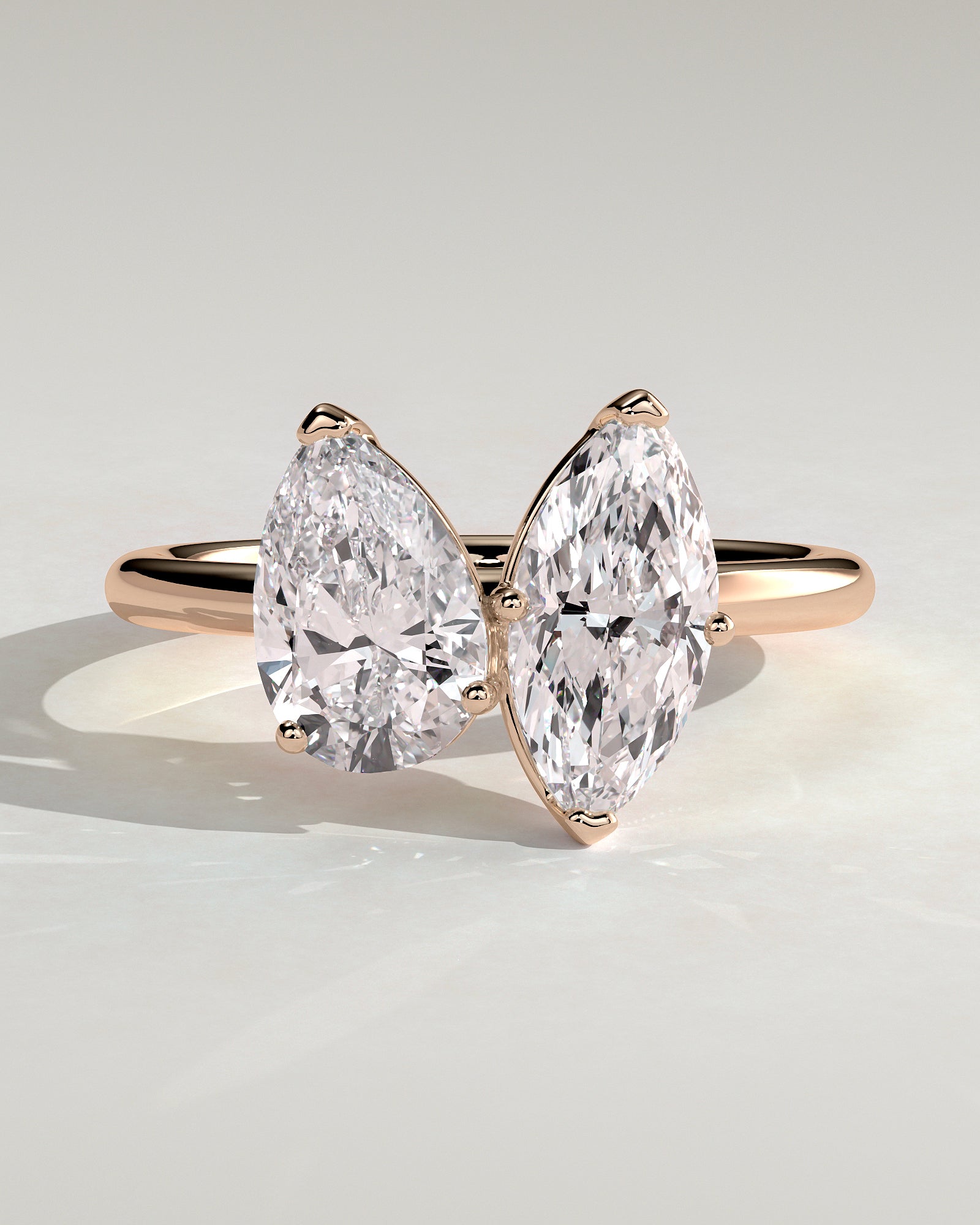 Dolly - Pear and Marquise Claw Toi et Moi Engagement Ring - Rose Gold - Rose Gold 2ct