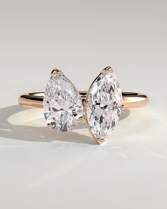 Dolly - Pear and Marquise Claw Toi et Moi Engagement Ring - Rose Gold