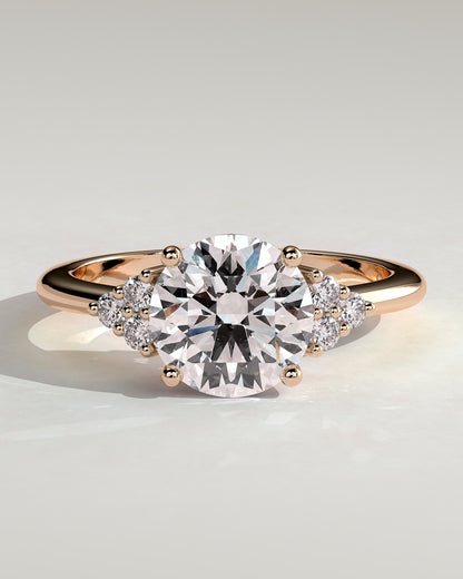 Greta - Round Claw Solitaire with Round Shoulder Stones Engagement Ring - Rose Gold