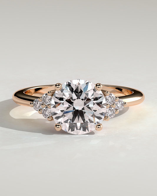 Greta - Round Claw Solitaire with Round Shoulder Stones Engagement Ring - Rose Gold