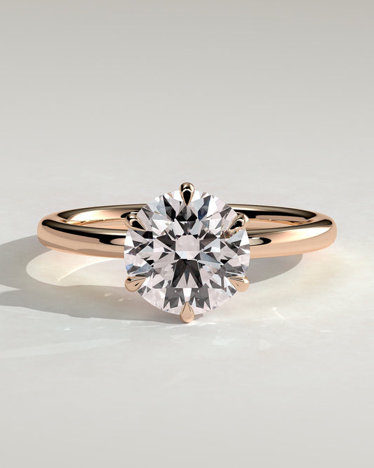 Mariah - Round Claw Solitaire with Crown Gallery Engagement Ring - Rose Gold