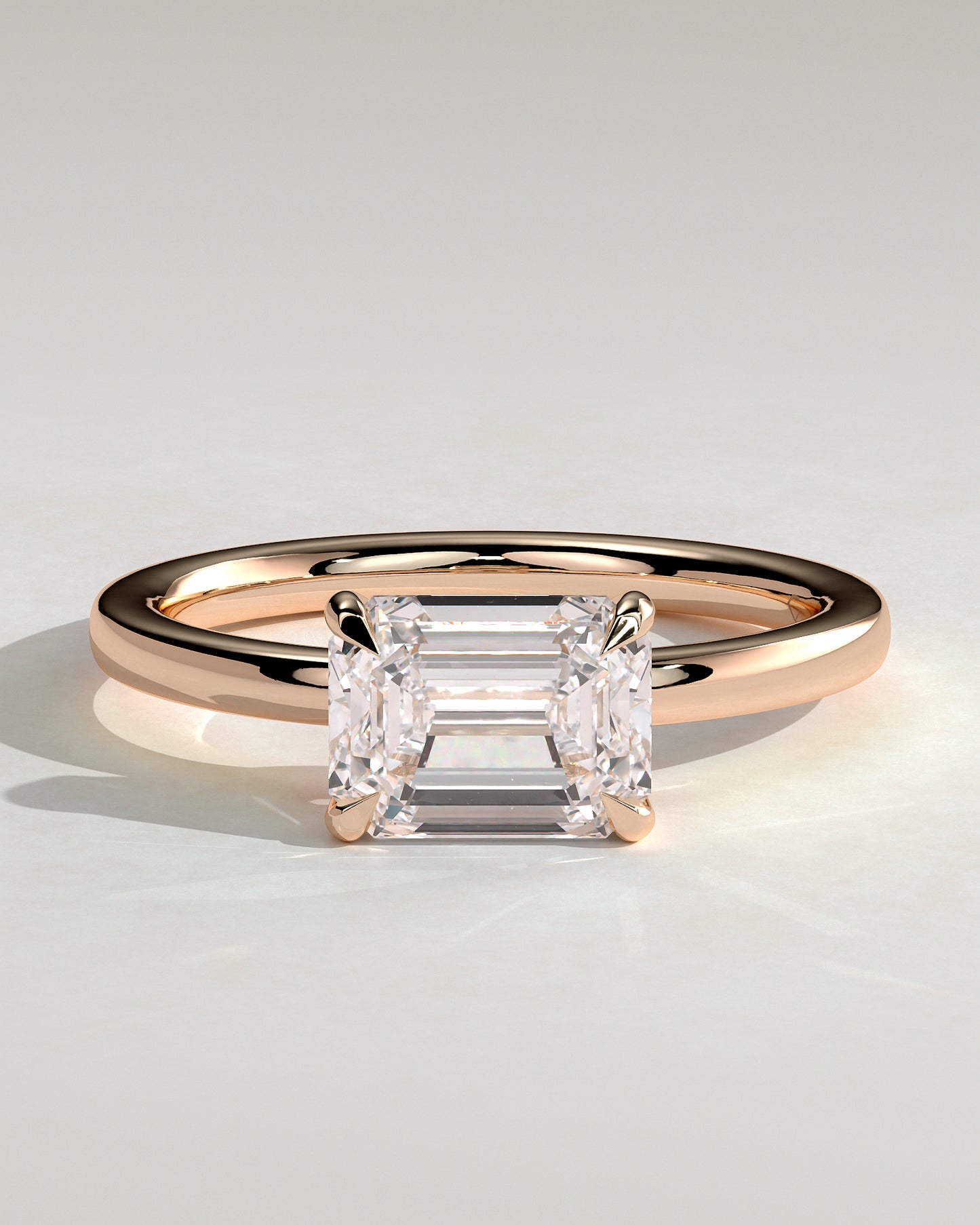 Evelyn - Emerald East West Claw Solitaire with Raised Basket Gallery Engagement Ring - Rose Gold - Rose Gold 2ct