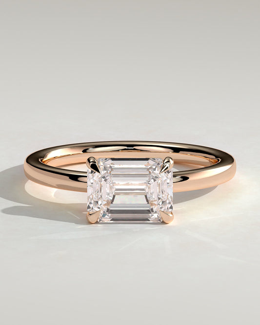 Evelyn - Emerald East West Claw Solitaire with Raised Basket Gallery Engagement Ring - Rose Gold