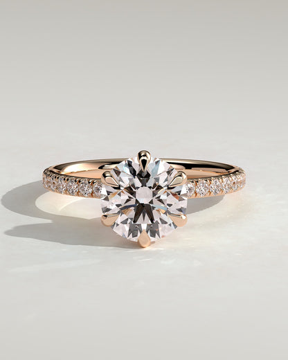 Holly - Round Claw Solitaire with Pave Band and Pave Collar Engagement Ring - Rose Gold