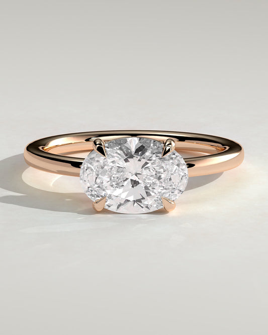 Mabeline - Oval East West Claw Solitaire with Raised Basket Gallery Engagement Ring - Rose Gold