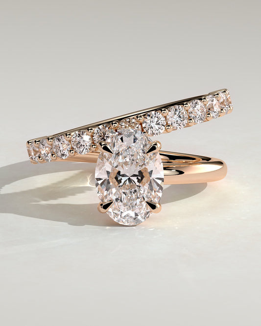 Sevela - Oval Claw Solitaire with Angled Pave Band-and-a-Half Engagement Ring - Rose Gold