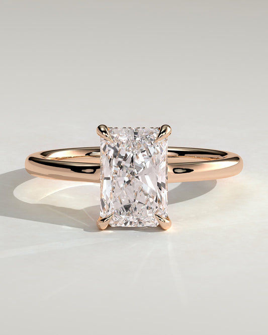 Adina - Radiant Claw Solitaire with Hidden Halo and Floating Cathedral Low Setting Engagement Ring - Rose Gold - rose gold - Lara Jewels