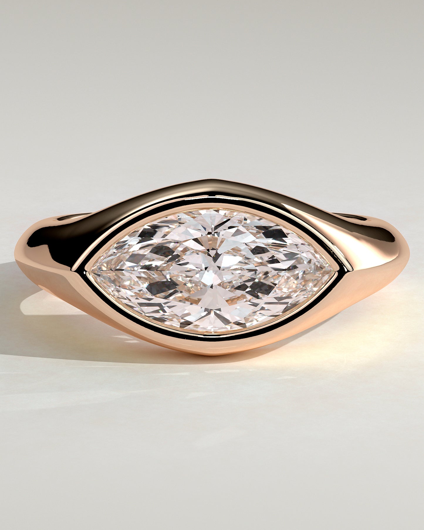 Angie - Statement Marquise East West Bezel Solitaire with Signet Band Engagement Ring - Rose Gold - Rose Gold 2ct