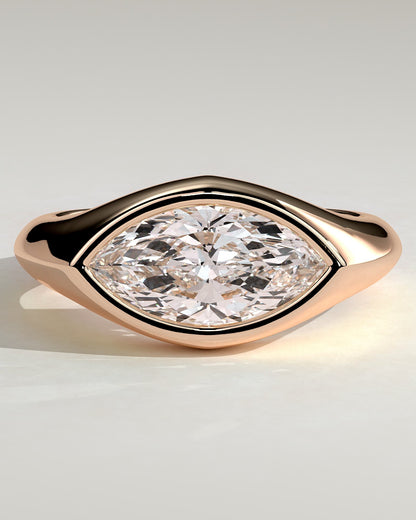 Angie - Statement Marquise East West Bezel Solitaire with Signet Band Engagement Ring - Rose Gold - rose gold - Lara Jewels