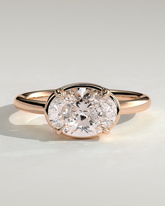 Arlo - Oval East West Claw Solitaire with Bezel Frame Engagement Ring - Rose Gold