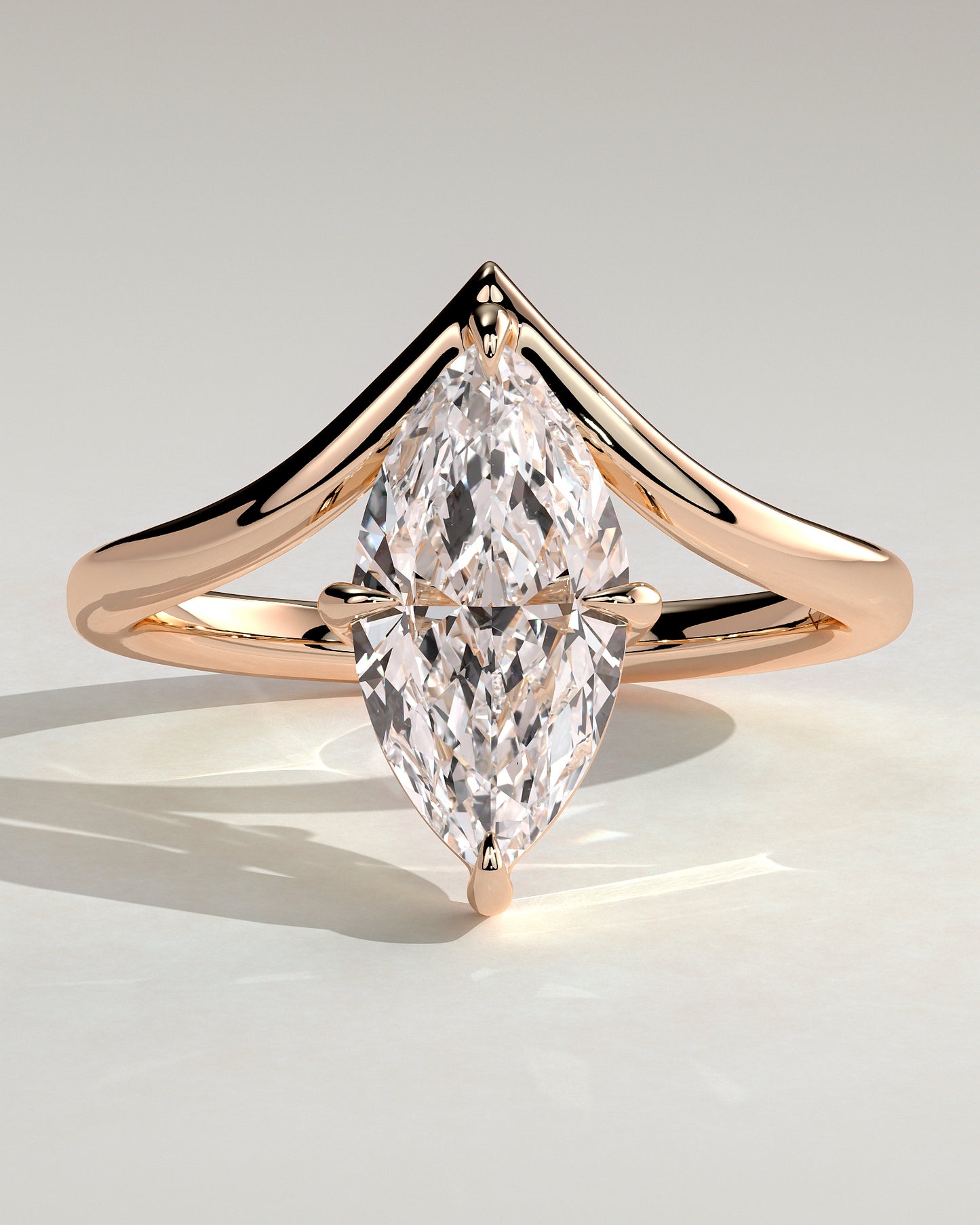 Giselle - Marquise Claw Solitaire with V Band Engagement Ring - Rose Gold - Rose Gold 2ct
