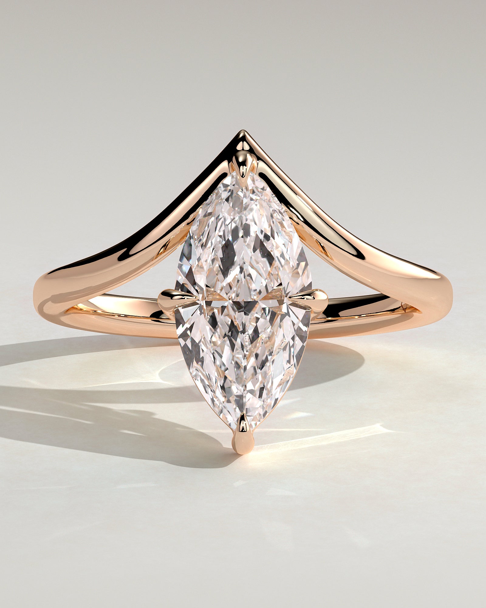 Giselle - Marquise Claw Solitaire with V Band Engagement Ring - Rose Gold - Rose Gold 2ct