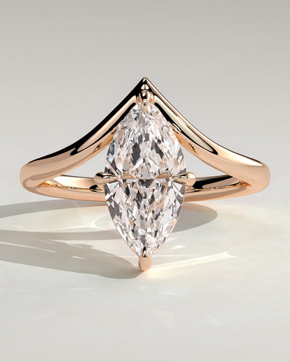Giselle - Marquise Claw Solitaire with V Band Engagement Ring - Rose Gold