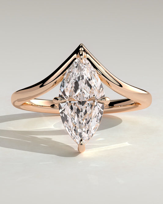Giselle - Marquise Claw Solitaire with V Band Engagement Ring - Rose Gold