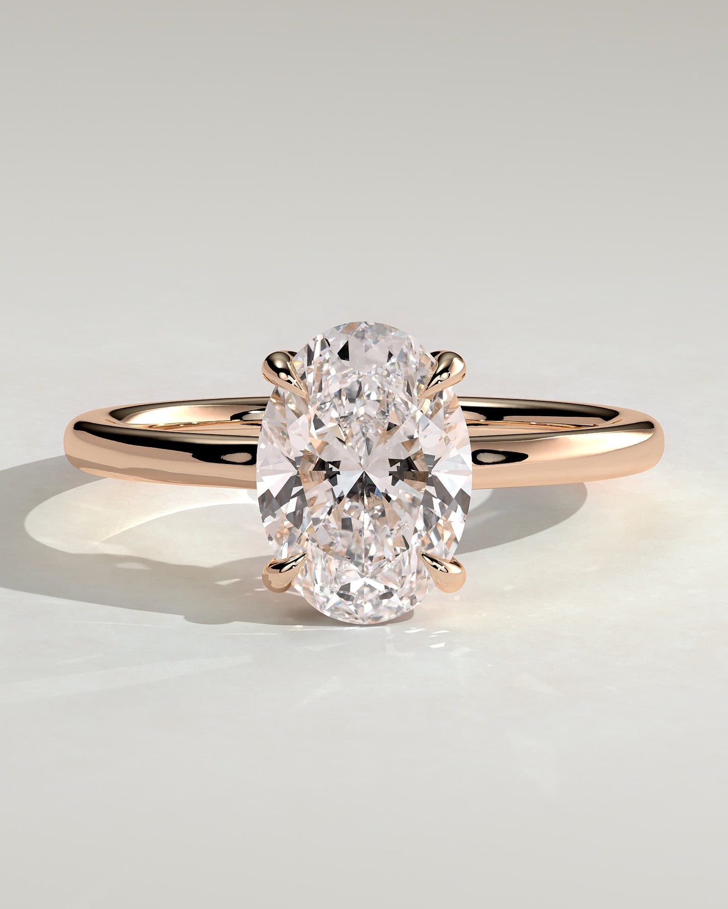 Kiana - Oval Claw Solitaire with Hidden Halo and Floating Cathedral Low Setting Engagement Ring - Rose Gold