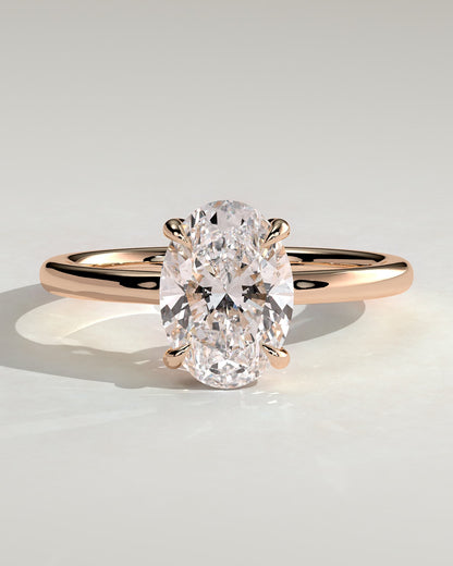 Kiana - Oval Claw Solitaire with Hidden Halo and Floating Cathedral Low Setting Engagement Ring - Rose Gold