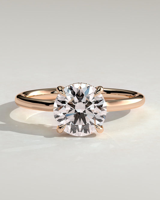 Luna - Round Claw Solitaire with Hidden Halo and Floating Cathedral Low Setting Engagement Ring - Rose Gold